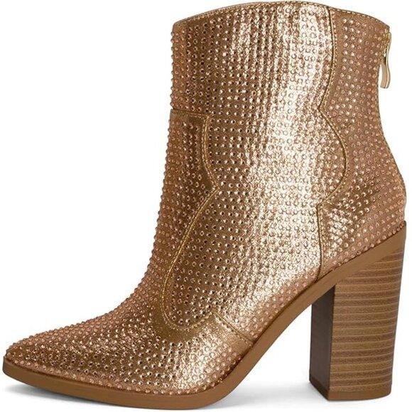 Chariot & Co Gold Rhinestone Cowboy Boots Stacked Heel Wyatt Ankle Boot 6.5 NEW! - Picture 3 of 11